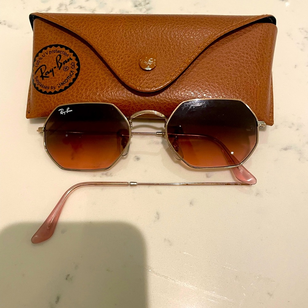 Ray Ban octagonal shaped aviator sunglasses with case